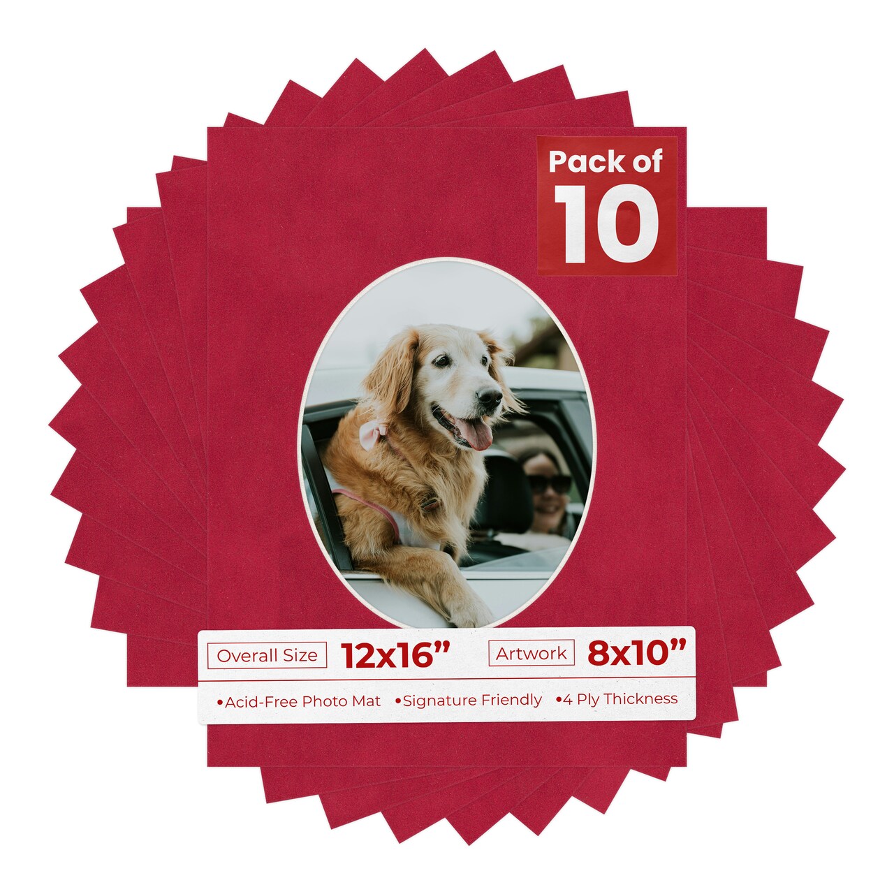 Red Suede Mat Board for 12x16 Frames - Oval Opening for 8x10 Photos